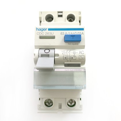 Hager CDC263U 63A 63 Amp 30mA RCD 2 Double Pole Circuit Breaker Type AC